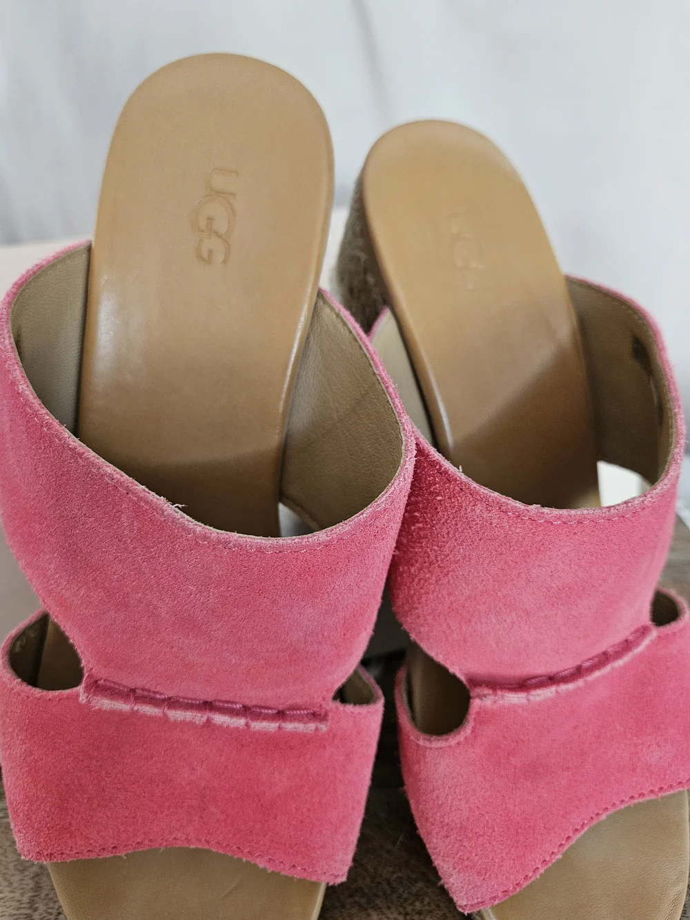 UGG Pink Suede Wedge Slide Sandals